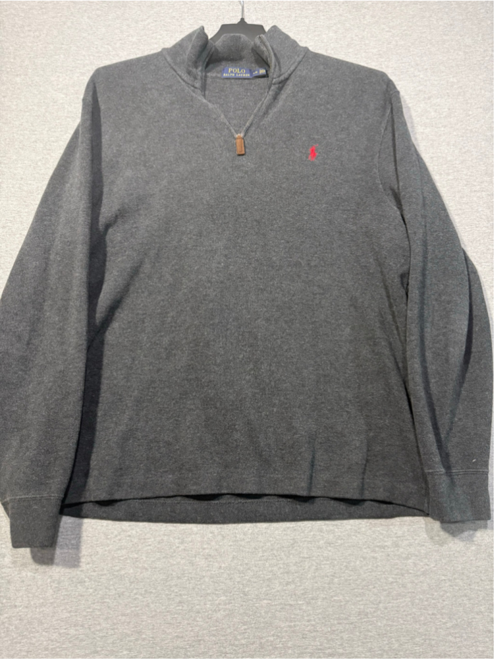 Men's Polo Ralph Lauren Zip Up Sweater, Size L, Grey and Red